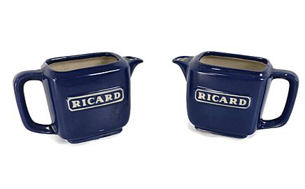 Couple Blue Ricard Pitchers Ceramic France French Authentic Apero Pastis Rare 