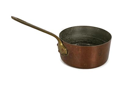 Vintage French  Copper  Saute Steel Pan Saucepan   Hammered Finish 