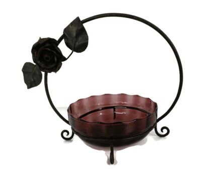 Art Nouveau  Wrought Iron basket Amethist art glass bowl  Roses era Van Boeckel Belgian  centerpiece