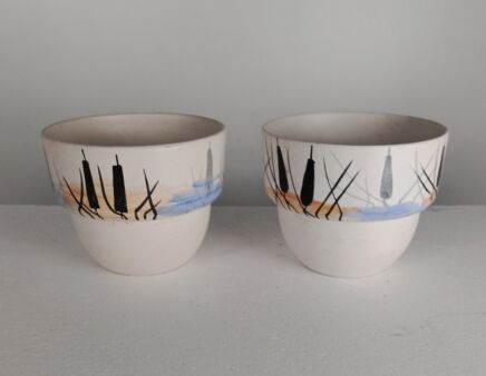 two Flower Pots Indoor Planters Cachepots Milet France Hand painted Vintage