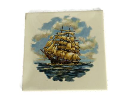 Tile  sailing boat Mettlach Germany saar  Decorative Wall Decoration coaster vintage