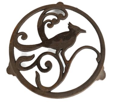 Antique Wrought Steel Decorative Round Trivet Bird  Antique Cast Iron Architectural  Reclaimed Hardware coaster