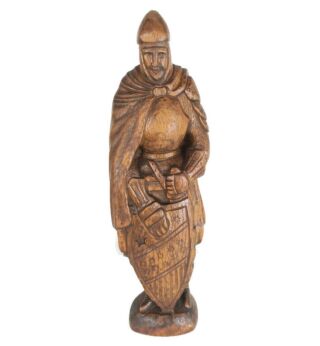 Sculpture Knight with Shield hand carved Wood, figurine vintage 