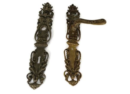 Large Gothic Faces Antique Brass Door Pull Push Handle Reclaimed Architectural Ornate 