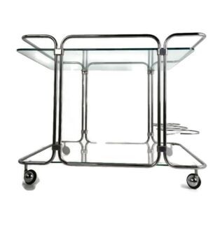 Bar Cocktail Tea Cart Trolley Hollywood Regency Kitchen Island Chrome  Glass Tops Stylish