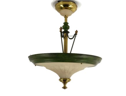 pendant Chandelier Alabaster, metal, Brass, Vintage Light, fixture, very special 6 lights