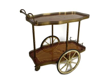 Italian Bar Cocktail Tea Cart Trolley Hollywood Regency Marquetry Inlay Vintage Gorgeous