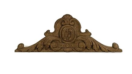 Hand Carved Wooden Pediment Over Door Antique Initials DF FD Architectural reclaimed Small 