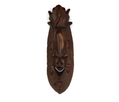 Large African Mask Carved Dark Wood Wall Sculpture Tribal African Art  