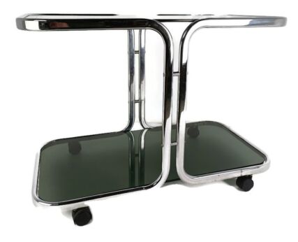 Bar Cocktail Stylish Tea Cart Trolley Hollywood Regency Kitchen Island Brass Smoked Glass  