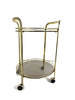 Vintage Glass Round  Bar Coctail Cart Smoked glass 70s Two tier Kitchen Island Loft