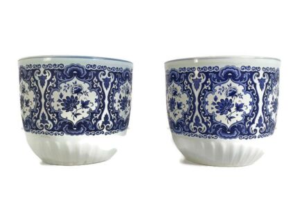 Pair Frankton tegelen Holland VIntage Planters  Flower Pots Delft Blue white 