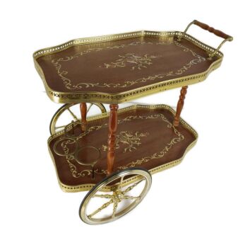 Italian Bar Cocktail Tea Cart Trolley Hollywood Regency Marquetry Inlay Vintage Beautiful