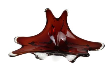 Italian Cranberry Clear Bowl Dish Centerpiece Murano Seguso Art Glass Modernist Gorgeous