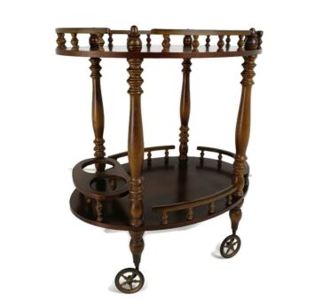 Bar Cocktail Tea Cart Trolley Mid Century Modern Kitchen Island Ornate Carved   Wood  