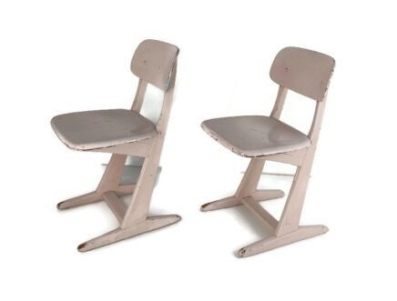 pair Children's School Chairs by Karl Nothhelfer for Casala 1960s Plywood Design Germany Light Pink