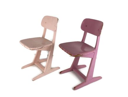 pair Children's School Chairs by Karl Nothhelfer for Casala 1960s Plywood Design Germany Pink