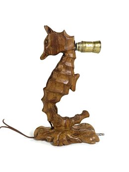 Vintage Hand Carved Wooden Wall lamp Shade Seahorse very rare funky