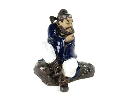 Wanjiang Chinese Mudmen Vintage man sitting on rock Mud Men  Figurine Statue Pottery  Glazed Polychrome