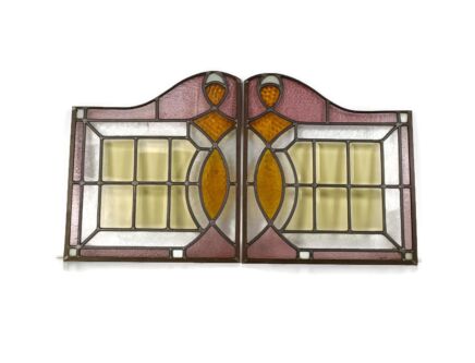 antique Art Deco Leaded Glass Pair Polychrome WIndows Reclaimed Architectural  Panels Stunning