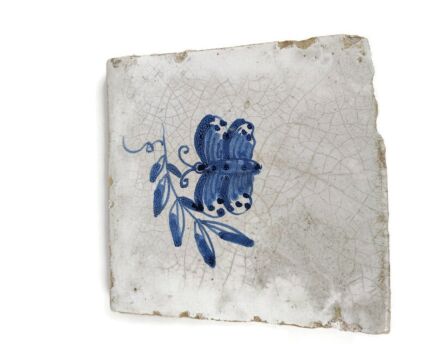 1700s  - 1600s Antique Delft Tile Dutch Decorative Butterfly Blue white