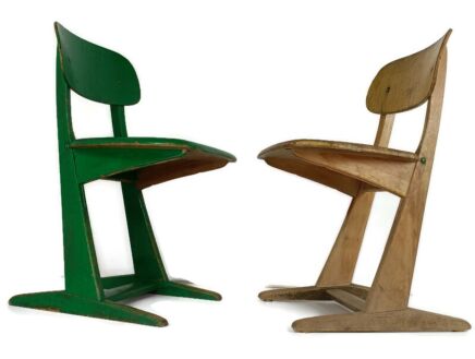 pair Children's School Chairs by Karl Nothhelfer for Casala 1960s Plywood Design Germany Green Brown