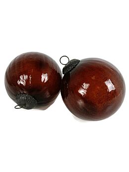 Pair Antique Witch Witches Ball  Amber red Crackle Glass Ornament Protection