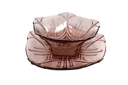 Art Deco Bowl Dish Centerpiece Basket with Serving Tray art Glass pink Val Sain Lambert 