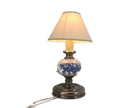 Table Desk lamp Delft Blue Pewter look Porcelain Blue White Vintage 