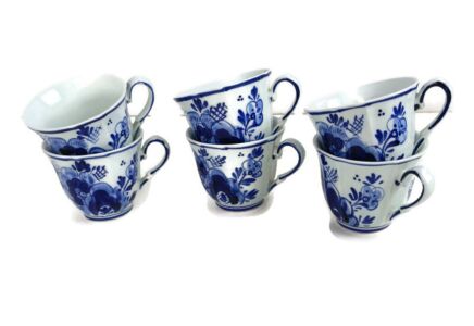 set of 6 small mini mocha coffee cups Delft Blue white marked vintage 