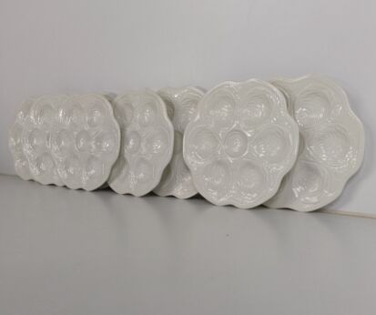 Set of 8 Oyster Seafood Plates Porcelain Faience hand painted White very Stylish 