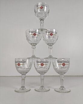 Box with 6 Westmalle Trappist Belgian Ale Stemmed 0.33L Chalice Beer Cut Glasses  set of 6