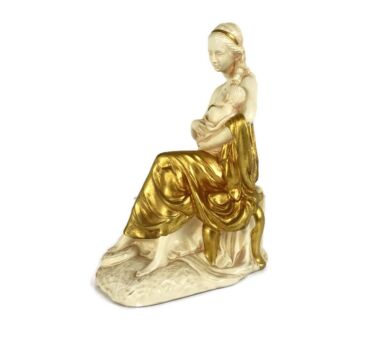 Statue Figurine Sculpture Gold Gilded White Plaster Mother with Child gorgeous Tenderness vintage