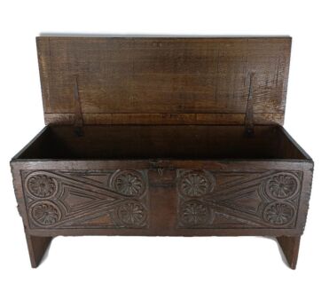 Antique 17th Century Hand Carved Oak Breton Chest Bridal Box Trunk Stunning