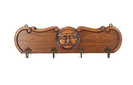 Vintage Coat Clothing Hat Rack Wall hanging Wood Mans face hand carved 