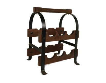 Vintage  Wrought Cast  Iron Wine Rack Bottle holder Wood 6 bottles Farmhouse style