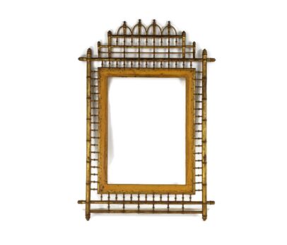 Vintage Bamboo rattan Gilded Frame Mirror Picture Print Japandi style  