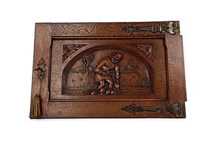 Vintage Carved Wood Door Panel Brass Trims Breughel Style Architectural Salvaged  Reclaimed 