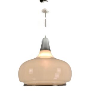 Pendant Fixture Chandelier White Opaline Shade Fracne Vintage 70s Lampe Belge Style 