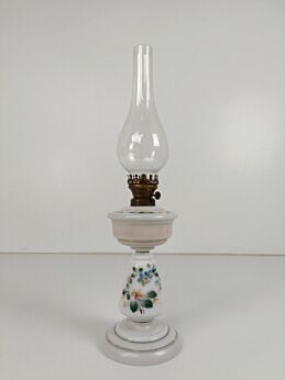 antique oil lamp Brass Opaline  Glass   Desk Lamp Burner Chimnee Brevet Belgium