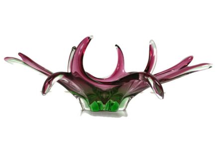 Italian Purple Green Bowl Dish Centerpiece Murano Seguso Art Glass Modernist large