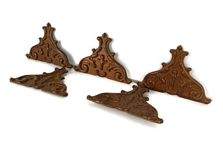 set of 5 small hand carved wooden pediments antique trims corbels reclaimed architectural