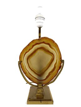 Willy Daro Agate Stone Brass Table Desk lamp Geode Slice lamp Belgium 