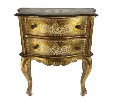 Florentine Wood Nightstand End Table Hall Cabinet Gold Gilded  Italian Stunning Vintage