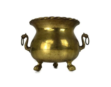 Gothic  Planter Vintage Brass Kettle planter Flower Pot, Decorative Lion Paws Gryphon heads