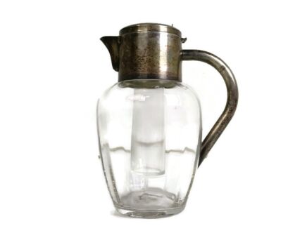 Vintage Glass Jar Pitcher Ewer with Silver Plated Lid Glass For ice Cubes stylish Luxurious