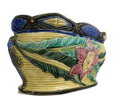 large Oval Planter Cache Pot French Pottery Faience Majolica Flowers Art Deco Gorgeous