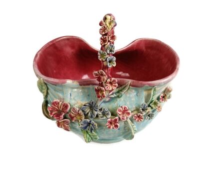 Planter Cache Pot French Pottery Faience Majolica Flowers Art Deco Gorgeous Basket