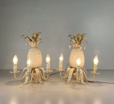 Couple Wall hanging Lamps Sconces  Vintage Metal Pineapples Funky Rare Mid Century 