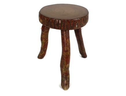 Hand Carved wood Milking Stool Pedestal Table Pedestal French Brutalist Steampunk Antique 